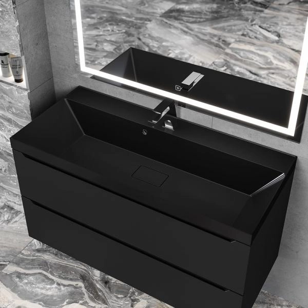 Раковина для ванной Uperwood Classic New 100х45х16,5 см, черная глянцевая, с накладкой для слива