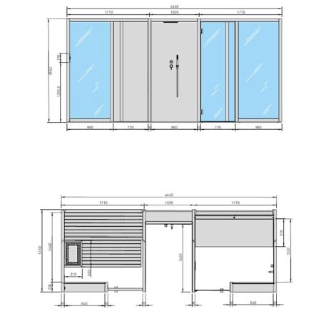 Effegibi Yoku Spa Door Сауна&Хаммам 444x170х217см, в нишу, цвет: чёрный орех/Calacatta Gold Extra