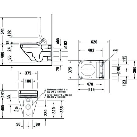 Duravit DuraStyle Унитаз подвесной 62х37см., для крышки-биде Sensowash, с креплением, цвет: белый
