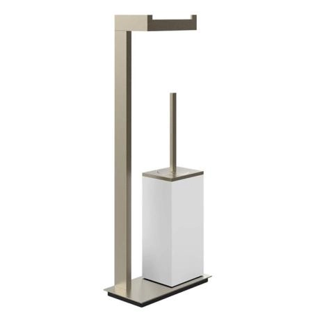 Gessi Rettangolo Стойка с держателем для туалетной бумаги и ершиком, напольная, цвет: Finox/белый