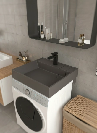 Раковина Uperwood Naomi Quartz RnaomiQuartz60S над стиральной машиной 60*60 см серый шёлк