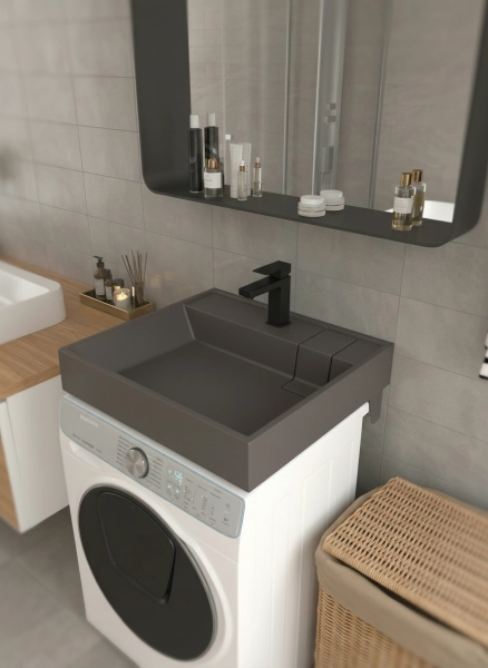 Раковина Uperwood Naomi Quartz RnaomiQuartz60S над стиральной машиной 60*60 см серый шёлк