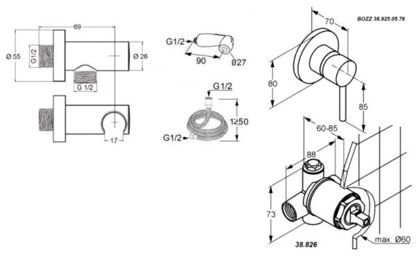 Гигиенический душ Kludi Bozz 389990576 со смесителем (4 в 1)
