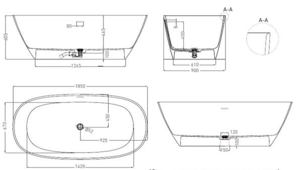 Ванна Salini SOFIA 185x90 S-Stone матовая 102529M