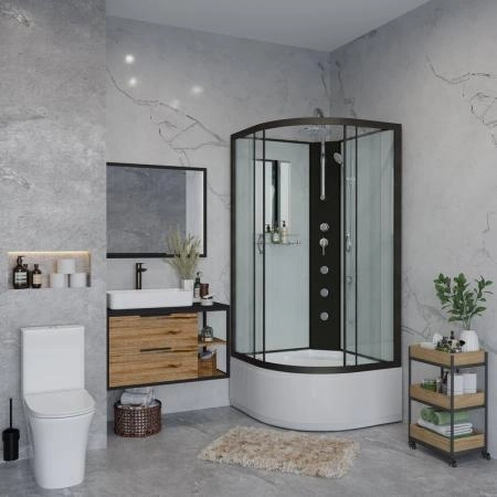 Душевая кабина Niagara NG-6709-14BKTG 1000х1000х2150высокий поддон 45см стекло прозрачное черные профиля