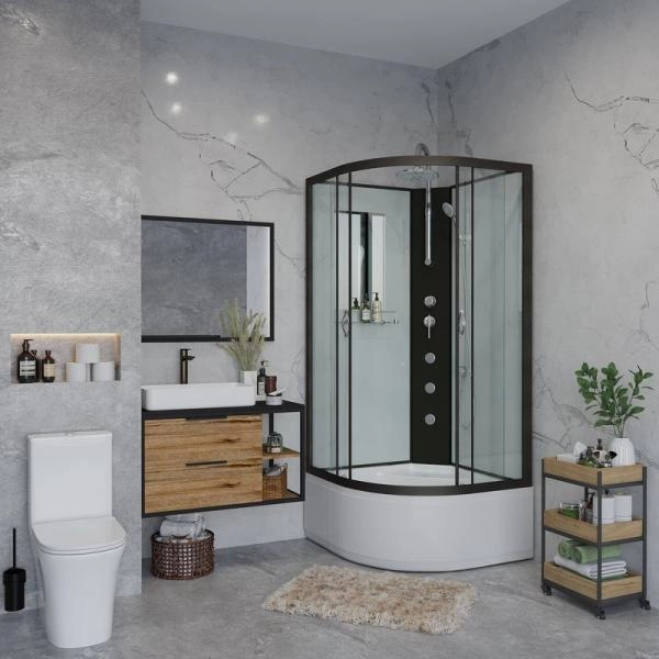 Душевая кабина Niagara NG-6709-14BKTG 1000х1000х2150высокий поддон 45см стекло прозрачное черные профиля