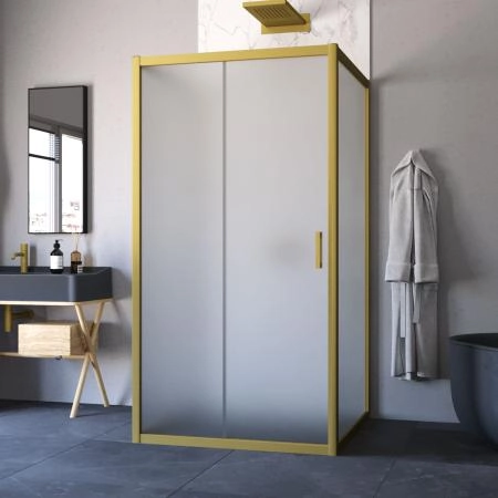 Душевое ограждение П-образное Vegas-glass ZP-U NOVO h2000 100*100 03 10, профиль золото матовое, стекло сатин