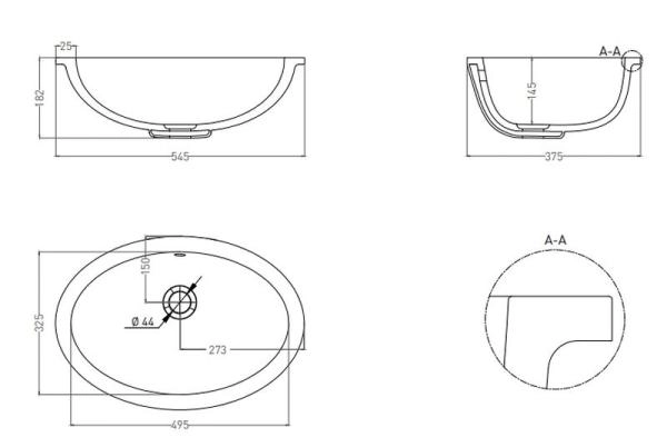 Раковина Salini MAREA 12 RAL S-Stone покраска RAL матовая 57x40 1101209MF встраиваемая