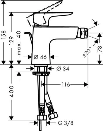 Смеситель Hansgrohe Talis E 71720000 для биде с донным клапаном, хром