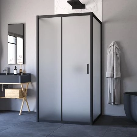 Душевое ограждение П-образное Vegas-glass ZP-U NOVO h2000 120*90 02М 10, профиль черный матовый, стекло сатин