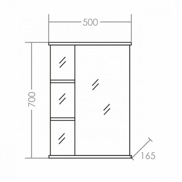 Зеркальный шкаф СаНта Ника 50 без подсветки, правый 101085