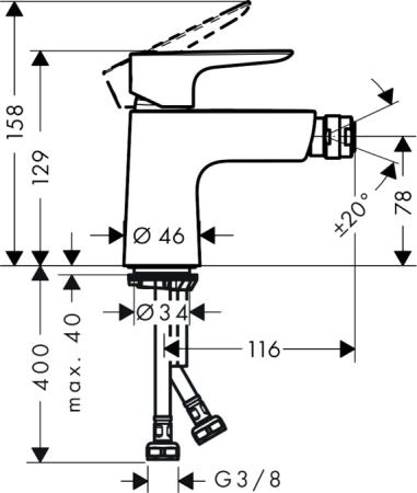 Смеситель для биде Hansgrohe Talis E 71721000 с донным клапаном,хром