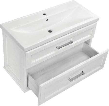 Тумба под раковину ASB-Woodline Венеция 100 Белый (патина серебро)