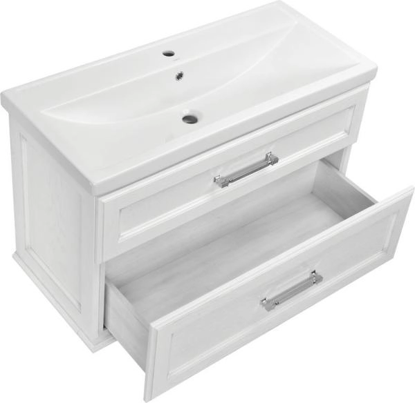 Тумба под раковину ASB-Woodline Венеция 100 Белый (патина серебро)