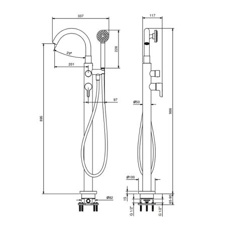 Fantini Icona Classic Смеситель для ванны, с ручной лейкой, напольный, цвет: Matt Gun Metal PVD