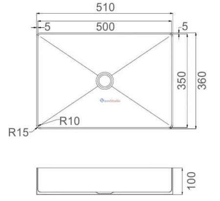 Раковина Gappo GX401-9 51x36 Oружейная сталь нерж.сталь на столешницу