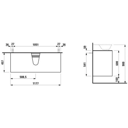 Laufen New Classic Тумба с раковиной, 117.5x45.5x60см, 2 ящика, подвесная, цвет: белый глянцевый