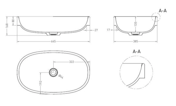 Раковина Salini GRECA S-Stone матовая 65x39 1803201M полувстраиваемая