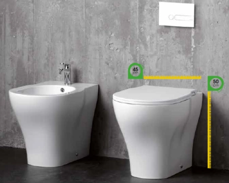 Azzurra XL Унитаз напольный 61x43x49 см, с креплением, с сиденьем, Easy clean, петли хром, цвет: Bianco lucido