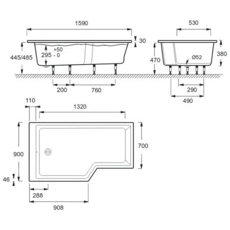 Ванна Jacob Delafon BAIN-DOUCHE NEO E6D000L-00 160x90 см левая