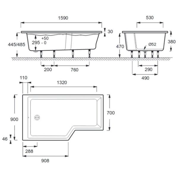 Ванна Jacob Delafon BAIN-DOUCHE NEO E6D000L-00 160x90 см левая