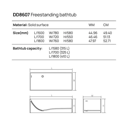 Dea Design Modern Ванна 158х68х58см., отдельностоящая, Solid Surface, цвет: Black №16