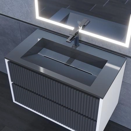 Раковина для ванной полувстраиваемая Uperwood Next Premium 80 см, прямоугольная, серый глянец