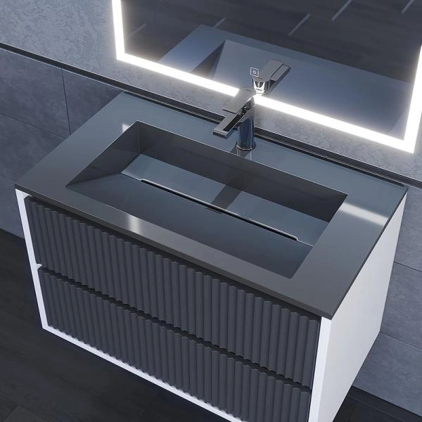 Раковина для ванной полувстраиваемая Uperwood Next Premium 80 см, прямоугольная, серый глянец