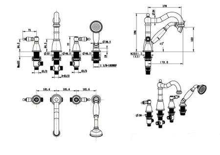 Смеситель врезной на 4 отв. Boheme Camelia бронза_Комплект 391-Camelia