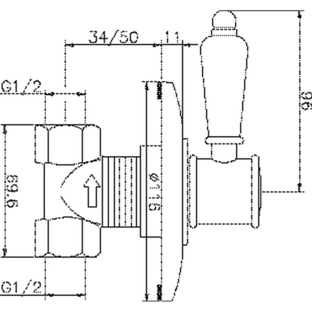 HUBER Victorian Запорный вентиль 1/2", цвет: хром