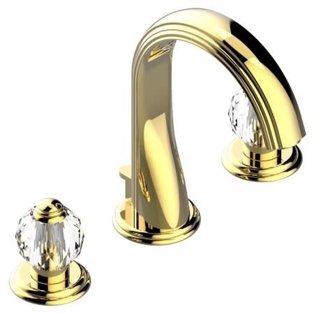 THG Mandarine Cristallia Diamant Смеситель для раковины на 3 отверстия, с донным клапаном, цвет: полированное золото