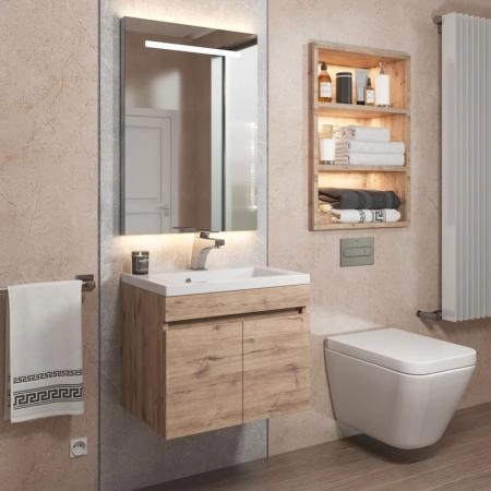 Тумба под раковину для ванной Uperwood Eva, 50 см, подвесная, Крафт Табачный, с дверцами