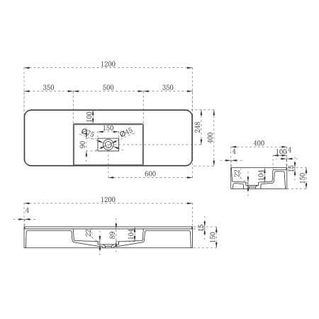 Раковина Vincea VWB-6S312MW, 1200*400*150, подвесная, цвет белый матовый искусственный камень