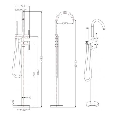 Смеситель GROCENBERG GB900BL напольный для ванны, черный