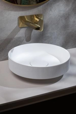 Раковина накладная Boheme рифленая SOLE Corian 400*130 Matte white 801-R-MW