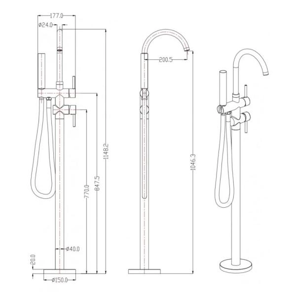Смеситель GROCENBERG GB900BL напольный для ванны, черный