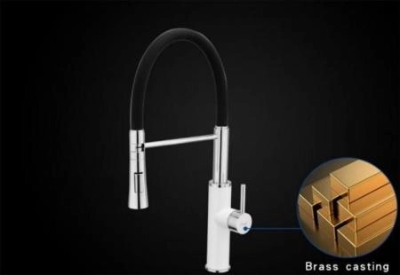 Смеситель для кухни Frap F4452-8 черный-белый, гибкий излив