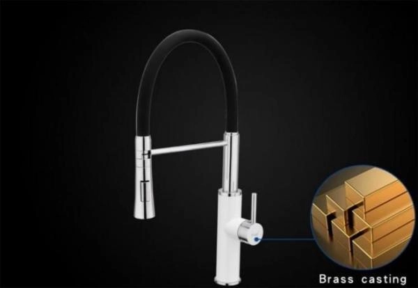 Смеситель для кухни Frap F4452-8 черный-белый, гибкий излив