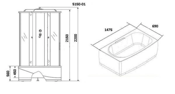 Душевая кабина Niagara Ultra NG-5150-01 (1500х700х2200) высокий поддон(56см) стекло ТОНИРОВАННОЕ