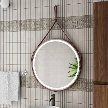Зеркало Континент Millenium Brown Led D 500 на ремне из натуральной кожи коричневого цвета ЗЛП95