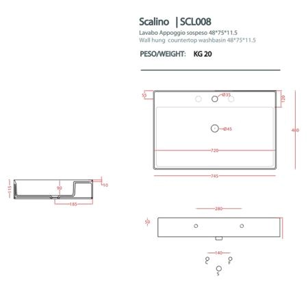 Artceram Scalino Раковина накладная 75х48см, с 1 отв., без слив перелива, цвет: белый.