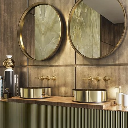 Gessi Venti20 Смеситель для раковины настенный, встраиваемый, двухвентильный, излив 201 мм., внешняя часть, цвет: Brass PVD