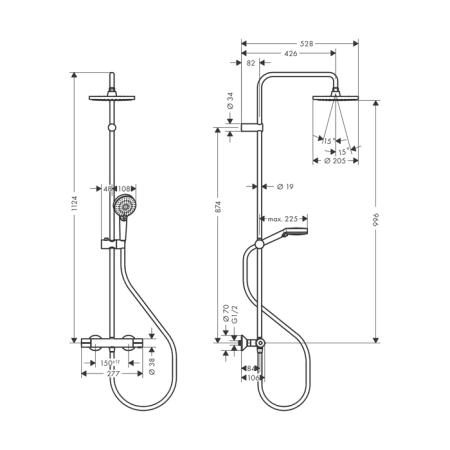 Hansgrohe Vernis Blend Душевая стойка с верхним душем 200 1jet с термостатом, EcoSmart, цвет: хром