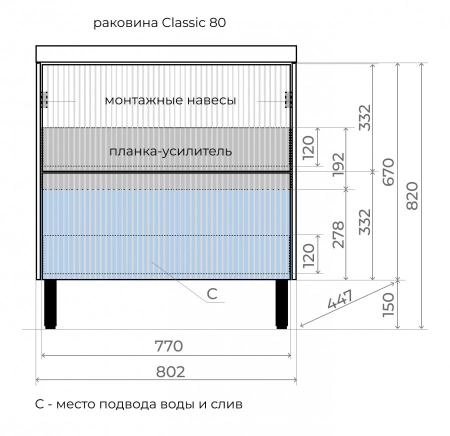 Тумба напольная Style Line Стокгольм 80, Classic 80, (2 ящ.) белый рифленый софт, PUSH