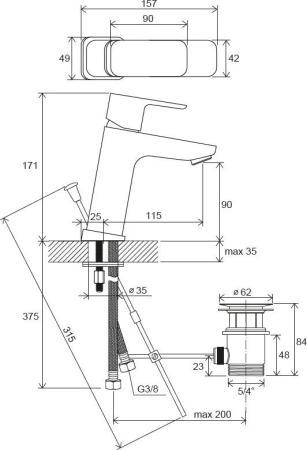 Смеситель для умывальника Ravak 10° Free TD F 013.00 с донным клапаном 170 мм X070128