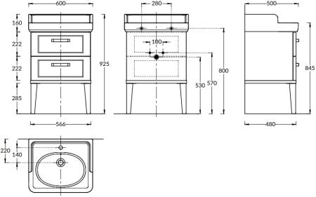 Тумба Kerama Marazzi POMPEI ПОМПЕИ PO.N.60.2\BLK напольная с 2 ящиками 60, черная глянцевая