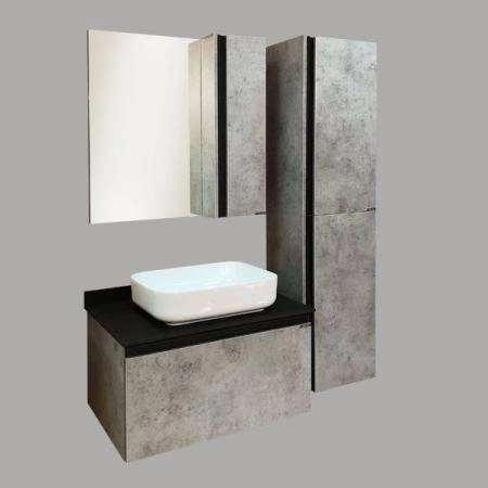 Тумба с раковиной Comforty Эдинбург-75 бетон светлый с черной столешницей