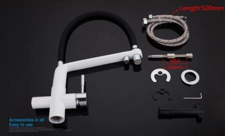 Смеситель Gappo G4398-9 для кухни с подключением фильтра питьевой воды, белый