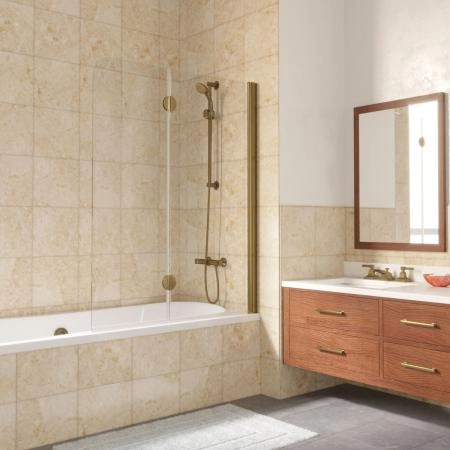 Шторка на ванную Vegas-glass E2V LUX 120 05 01 R, профиль бронза, стекло прозрачное