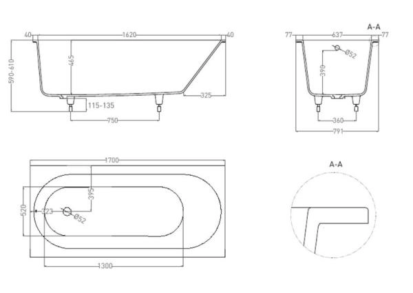 Ванна Salini ORNELLA 170х80 S-Stone матовая 102324M